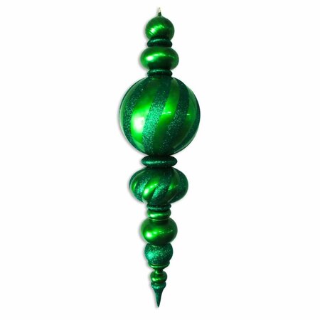 QUEENS OF CHRISTMAS 60 in. Jumbo Finial Ornament with Glittered Stripes, Green ORN-OVS-FIN-60-GR